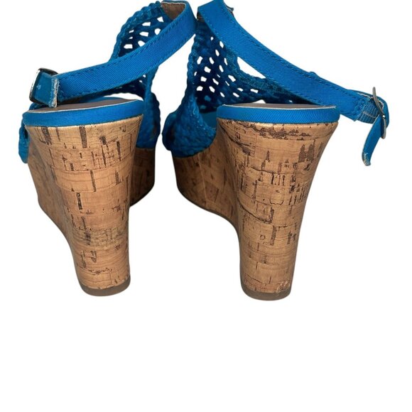 Mudd Peep-Toe Blue Platform Cork Wedge Sandals Womens Boho US Size 7.5 M - Picture 5 of 10